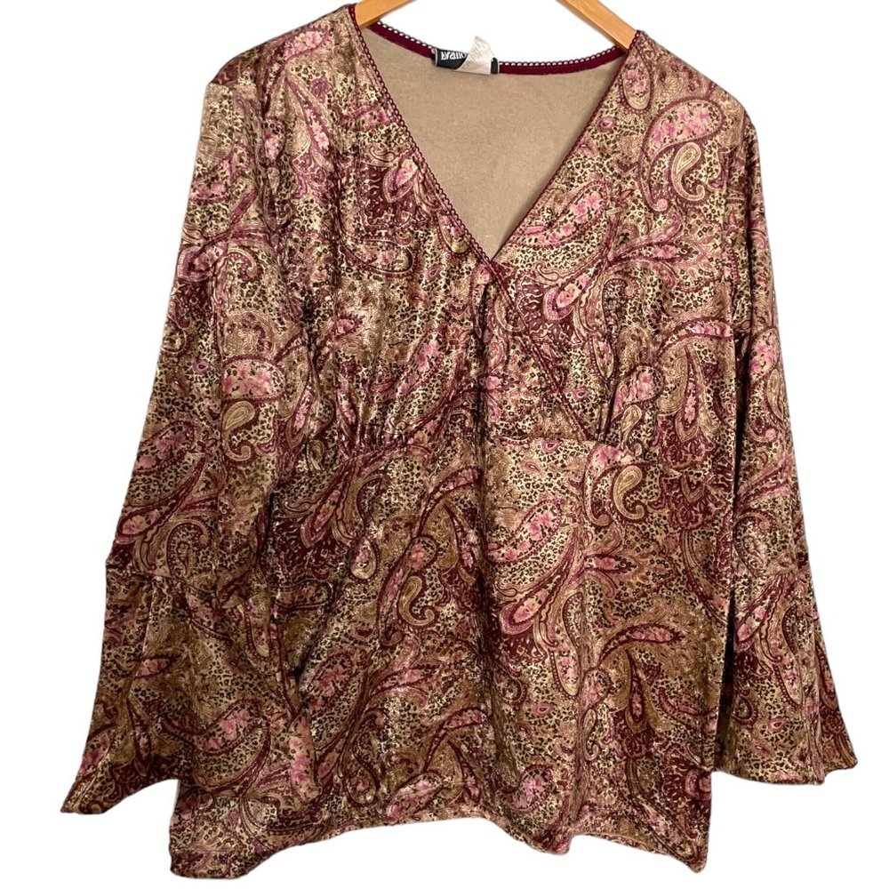 Y2K Fashion Bug Faux Wrap Top 18/20 1X 2X Paisley Animal Print Bell Sleeve Fairy